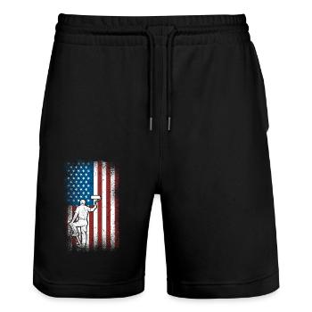 House Painter Decorator American - Stanley/Stella Trainer Unisex Organic Jogging Shorts - black - Front - Nik (191cm) & Marisol (170cm)