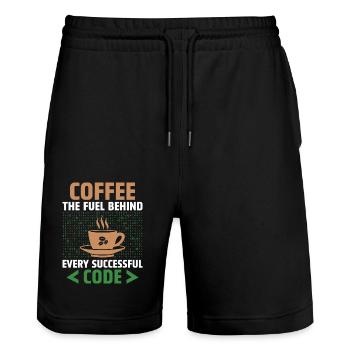 Coffee Coding Programmer Coder Developer Nerd Coff - Stanley/Stella Trainer Unisex Organic Jogging Shorts - black - Front - Nik (191cm) & Marisol (170cm)