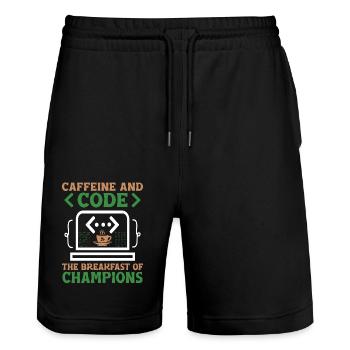 Coffee Coding Programmer Coder Developer Nerd Coff - Stanley/Stella Trainer Unisex Organic Jogging Shorts - black - Front - Nik (191cm) & Marisol (170cm)