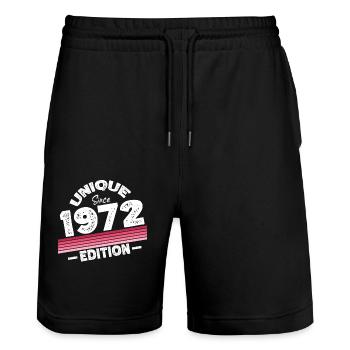 Unique since 1972 Edition Birthday Vintage 1972 - Stanley/Stella Trainer Unisex Organic Jogging Shorts - black - Front - Nik (191cm) & Marisol (170cm)