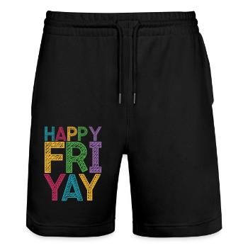Glücklich Fri Yay Lehrer Wochenende Lustig Meme - Stanley/Stella Unisex Bio Joggingshorts Trainer  - Schwarz - Vorne - Nik (191cm) & Marisol (170cm)