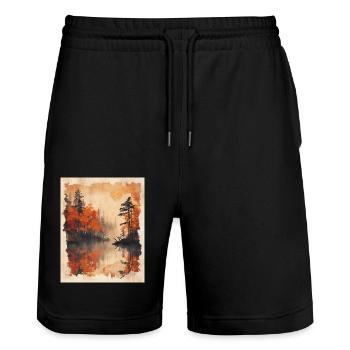 Classic Scenery Papyrus Scroll Onsen Japanese - Stanley/Stella Trainer Unisex Organic Jogging Shorts - black - Front - Nik (191cm) & Marisol (170cm)