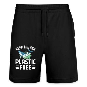Keep the sea plastic free - Stanley/Stella Trainer Unisex Organic Jogging Shorts - black - Front - Nik (191cm) & Marisol (170cm)