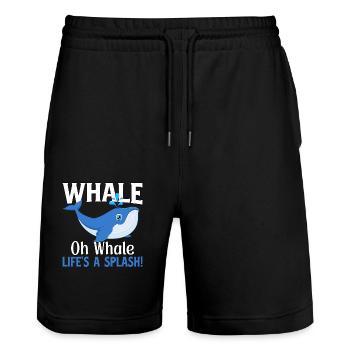 Baleine oh La vie de baleine est une éclaboussure - Short de jogging bio TRAINER Stanley/Stella unisexe - noir - Devant - Nik (191cm) & Marisol (170cm)