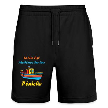 Bateau humour péniche - Short de jogging bio TRAINER Stanley/Stella unisexe - noir - Devant - Nik (191cm) & Marisol (170cm)