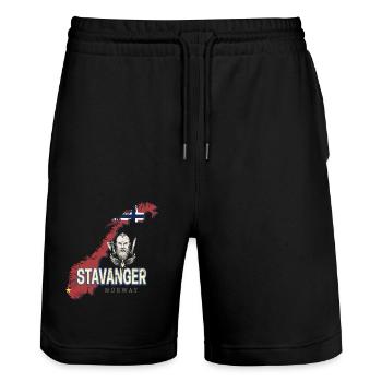 Stavanger, Norway Map, Vintage Souvenir - Stanley/Stella Trainer Unisex Organic Jogging Shorts - black - Front - Nik (191cm) & Marisol (170cm)