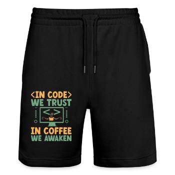 Kaffee-Codierung Programmierer Programmierer Entwickler Nerd Coff - Stanley/Stella Unisex Bio Joggingshorts Trainer  - Schwarz - Vorne - Nik (191cm) & Marisol (170cm)