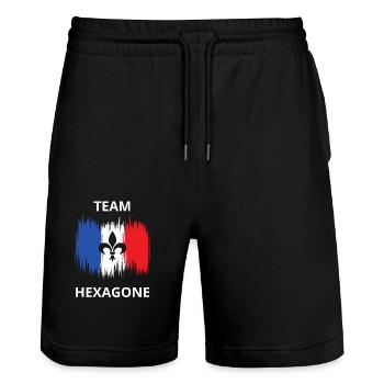 Team HEXAGONE Équipe de France Bleu Blanc Rouge - Short de jogging bio TRAINER Stanley/Stella unisexe - noir - Devant - Nik (191cm) & Marisol (170cm)