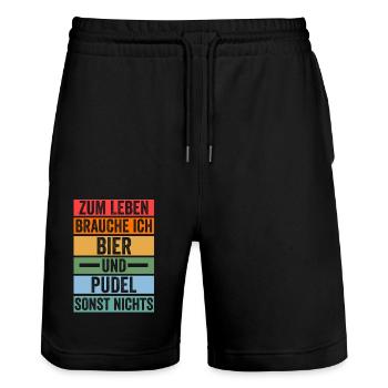 Hund Bier Pudel - Stanley/Stella Unisex Bio Joggingshorts Trainer  - Schwarz - Vorne - Nik (191cm) & Marisol (170cm)