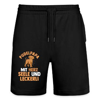 Hund Hundepapa Vater Pudelpapa Pudel - Stanley/Stella Unisex Bio Joggingshorts Trainer  - Schwarz - Vorne - Nik (191cm) & Marisol (170cm)