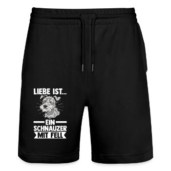 Hund Schnauzer Riesenschnauzer - Stanley/Stella Unisex Bio Joggingshorts Trainer  - Schwarz - Vorne - Nik (191cm) & Marisol (170cm)