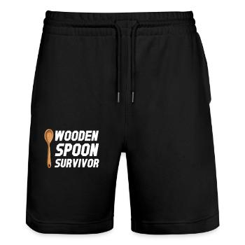 Wooden Spoon Survivor Erziehung Großeltern - Stanley/Stella Unisex Bio Joggingshorts Trainer  - Schwarz - Vorne - Nik (191cm) & Marisol (170cm)