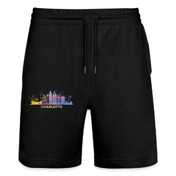 Charlottean's Skyline Charlotte - Stanley/Stella Trainer Unisex Organic Jogging Shorts - black - Front - Nik (191cm) & Marisol (170cm)