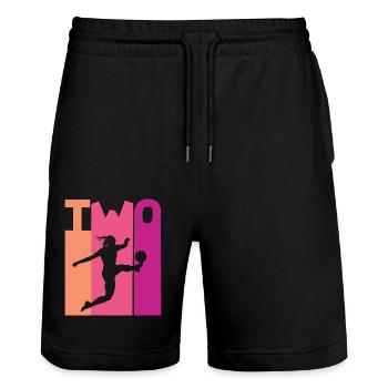 2nd Birthday Women's Soccer Soccer Female Soccer Player - Stanley/Stella Trainer Unisex Organic Jogging Shorts - black - Front - Nik (191cm) & Marisol (170cm)