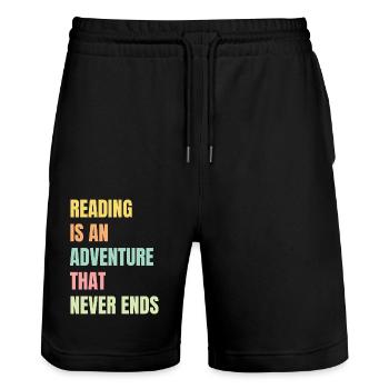 Reading is an adventure book lover - Stanley/Stella Trainer Unisex Organic Jogging Shorts - black - Front - Nik (191cm) & Marisol (170cm)