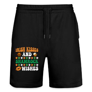 Irish Kisses And Shamrock Wishes St. Patrick's Day - Stanley/Stella Trainer Unisex Organic Jogging Shorts - black - Front - Nik (191cm) & Marisol (170cm)