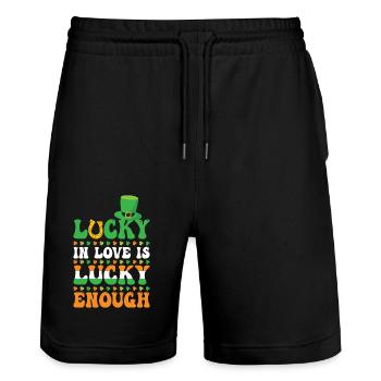 Lucky In Love Is Lucky Enough St. Patrick's Day - Stanley/Stella Trainer Unisex Organic Jogging Shorts - black - Front - Nik (191cm) & Marisol (170cm)