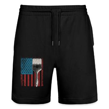 House Painter Decorator American - Stanley/Stella Trainer Unisex Organic Jogging Shorts - black - Front - Nik (191cm) & Marisol (170cm)