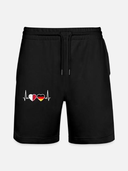 Malta, Germany, Heartbeat, Flag, Maltese - Stanley/Stella Trainer Unisex Organic Jogging Shorts - black