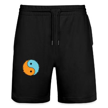 Orange Blau Yin and Yang Symbol - Stanley/Stella Unisex Bio Joggingshorts Trainer  - Schwarz - Vorne - Nik (191cm) & Marisol (170cm)