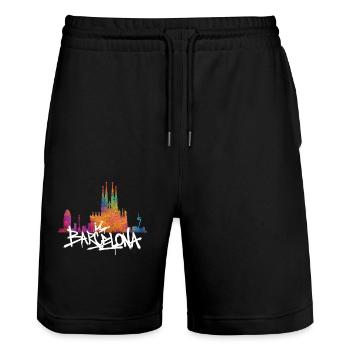 Barcelona Skyline Graffiti Schriftzug - Stanley/Stella Unisex Bio Joggingshorts Trainer  - Schwarz - Vorne - Nik (191cm) & Marisol (170cm)