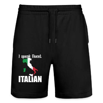 Learn Italian I Speak Fluent Italian - Stanley/Stella Trainer Unisex Organic Jogging Shorts - black - Front - Nik (191cm) & Marisol (170cm)