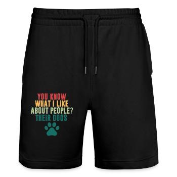 Lustig, weißt du, was ich an Menschen, ihren Hunden mag - Stanley/Stella Unisex Bio Joggingshorts Trainer  - Schwarz - Vorne - Nik (191cm) & Marisol (170cm)