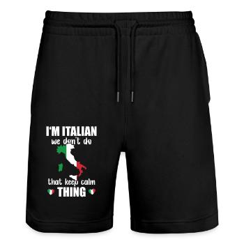 Italian Don't Do Keep Calm Thing Nationality - Stanley/Stella Trainer Unisex Organic Jogging Shorts - black - Front - Nik (191cm) & Marisol (170cm)