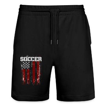 SOCCER Fußball Amerika USA Grunge Flagge - Stanley/Stella Unisex Bio Joggingshorts Trainer  - Schwarz - Vorne - Nik (191cm) & Marisol (170cm)