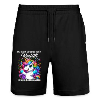 Licorne Carnaval Confettis Fun Optimisme Drôle - Short de jogging bio TRAINER Stanley/Stella unisexe - noir - Devant - Nik (191cm) & Marisol (170cm)