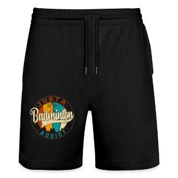 JUST A BADMINTON ADDICT - Rétro Vintage - Short de jogging bio TRAINER Stanley/Stella unisexe - noir - Devant - Nik (191cm) & Marisol (170cm)