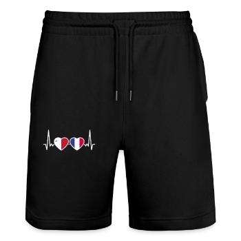 Malta Frankreich Herzschlag Flagge Maltesisch - Stanley/Stella Unisex Bio Joggingshorts Trainer  - Schwarz - Vorne - Nik (191cm) & Marisol (170cm)