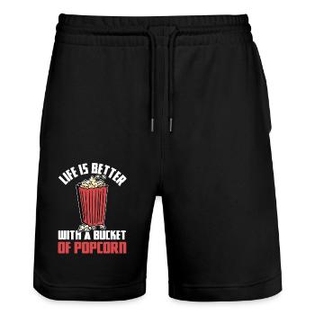 Bucket Of Popcorn Kinoabend Filme Snackabend - Stanley/Stella Unisex Bio Joggingshorts Trainer  - Schwarz - Vorne - Nik (191cm) & Marisol (170cm)