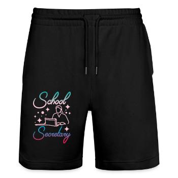 Girl School secretary - Stanley/Stella Trainer Unisex Organic Jogging Shorts - black - Front - Nik (191cm) & Marisol (170cm)