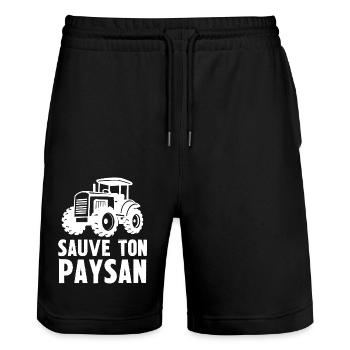 sauve ton paysan - Short de jogging bio TRAINER Stanley/Stella unisexe - noir - Devant - Nik (191cm) & Marisol (170cm)