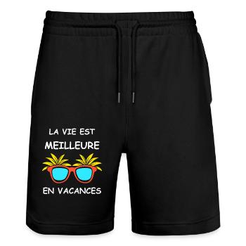 Je suis en vacances - Short de jogging bio TRAINER Stanley/Stella unisexe - noir - Devant - Nik (191cm) & Marisol (170cm)