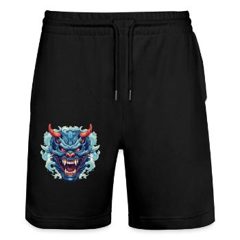 Japanese Hannya Demon Samurai Warrior Oni Mask - Stanley/Stella Trainer Unisex Organic Jogging Shorts - black - Front - Nik (191cm) & Marisol (170cm)