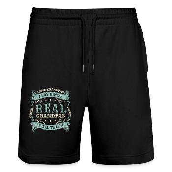 Some Grandpas Play Bingo Real Grandpas Drill Teeth - Stanley/Stella Trainer Unisex Organic Jogging Shorts - black - Front - Nik (191cm) & Marisol (170cm)