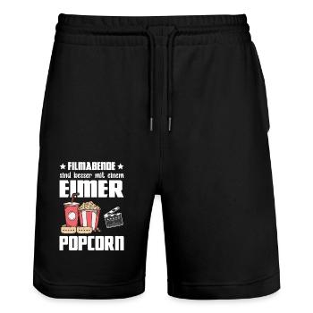 Funny Popcorn - Soirées cinéma Meilleur seau de pop-corn - Short de jogging bio TRAINER Stanley/Stella unisexe - noir - Devant - Nik (191cm) & Marisol (170cm)