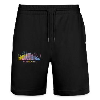 Clevelander Skyline Cleveland - Stanley/Stella Trainer Unisex Organic Jogging Shorts - black - Front - Nik (191cm) & Marisol (170cm)