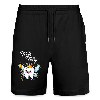 Fée des dents Angleterre Amérique Dents de lait pépinière - Short de jogging bio TRAINER Stanley/Stella unisexe - noir - Devant - Nik (191cm) & Marisol (170cm)