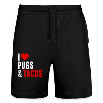 Mops Ich liebe Möpse und Tacos - Stanley/Stella Unisex Bio Joggingshorts Trainer  - Schwarz - Vorne - Nik (191cm) & Marisol (170cm)