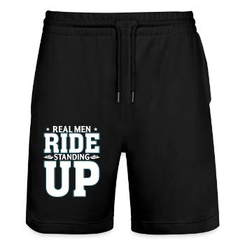 Echte Männer Fahren Im Stehen - Stanley/Stella Unisex Bio Joggingshorts Trainer  - Schwarz - Vorne - Nik (191cm) & Marisol (170cm)