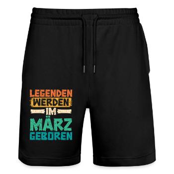 Les légendes naissent en mars - Short de jogging bio TRAINER Stanley/Stella unisexe - noir - Devant - Nik (191cm) & Marisol (170cm)