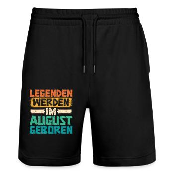 Legends are born in August - Stanley/Stella Trainer Unisex Organic Jogging Shorts - black - Front - Nik (191cm) & Marisol (170cm)
