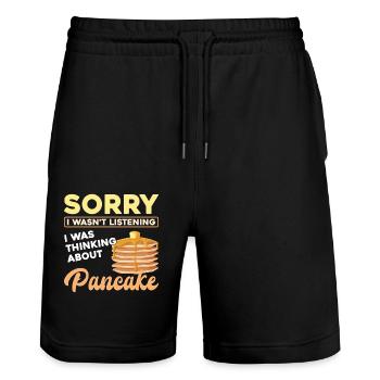 Pancake Lover Kids Sorry I Wasn't - Stanley/Stella Trainer Unisex Organic Jogging Shorts - black - Front - Nik (191cm) & Marisol (170cm)