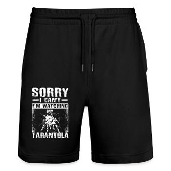 Sorry I can't watch my Tarantula - Stanley/Stella Trainer Unisex Organic Jogging Shorts - black - Front - Nik (191cm) & Marisol (170cm)