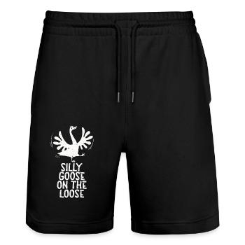 Die Dumme Gans Auf Freiem Fuß - Stanley/Stella Unisex Bio Joggingshorts Trainer  - Schwarz - Vorne - Nik (191cm) & Marisol (170cm)