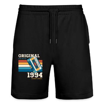 30e anniversaire mari février Vintage 1994 Cassette - Short de jogging bio TRAINER Stanley/Stella unisexe - noir - Devant - Nik (191cm) & Marisol (170cm)