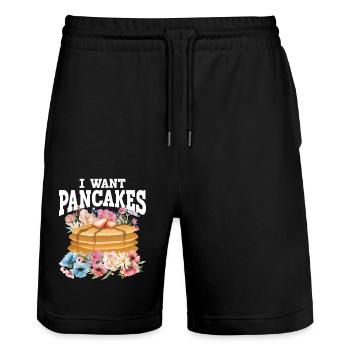 Amoureux des crêpes Les enfants je veux des crêpes - Short de jogging bio TRAINER Stanley/Stella unisexe - noir - Devant - Nik (191cm) & Marisol (170cm)